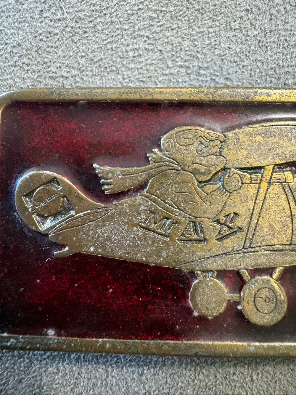 Vintage Belt Buckle MAX Rivet Rivet Cessna Plane Enamel Bronze